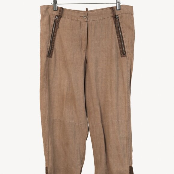 Annette Gortz SS/16 Rai Brown Linen Trim-Detail Zip-Pocket Culottes